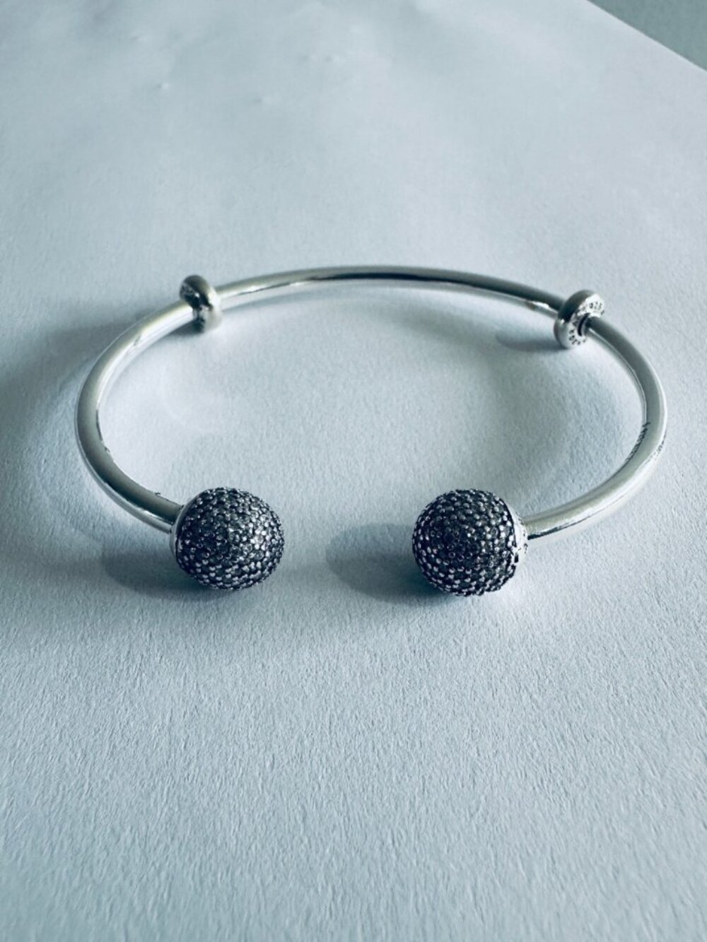 NEW Authentic Pandora Sterling Silver Open Bangle SILVER PAVE Ball
